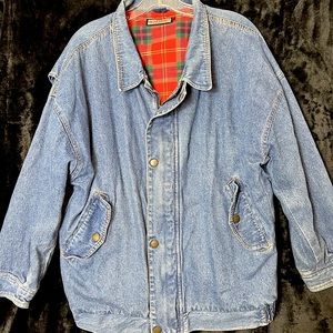 Vintage Ruff Hewn Womens Plaid Lined Full Zip Jean Jacket W/Elastic Waist XL